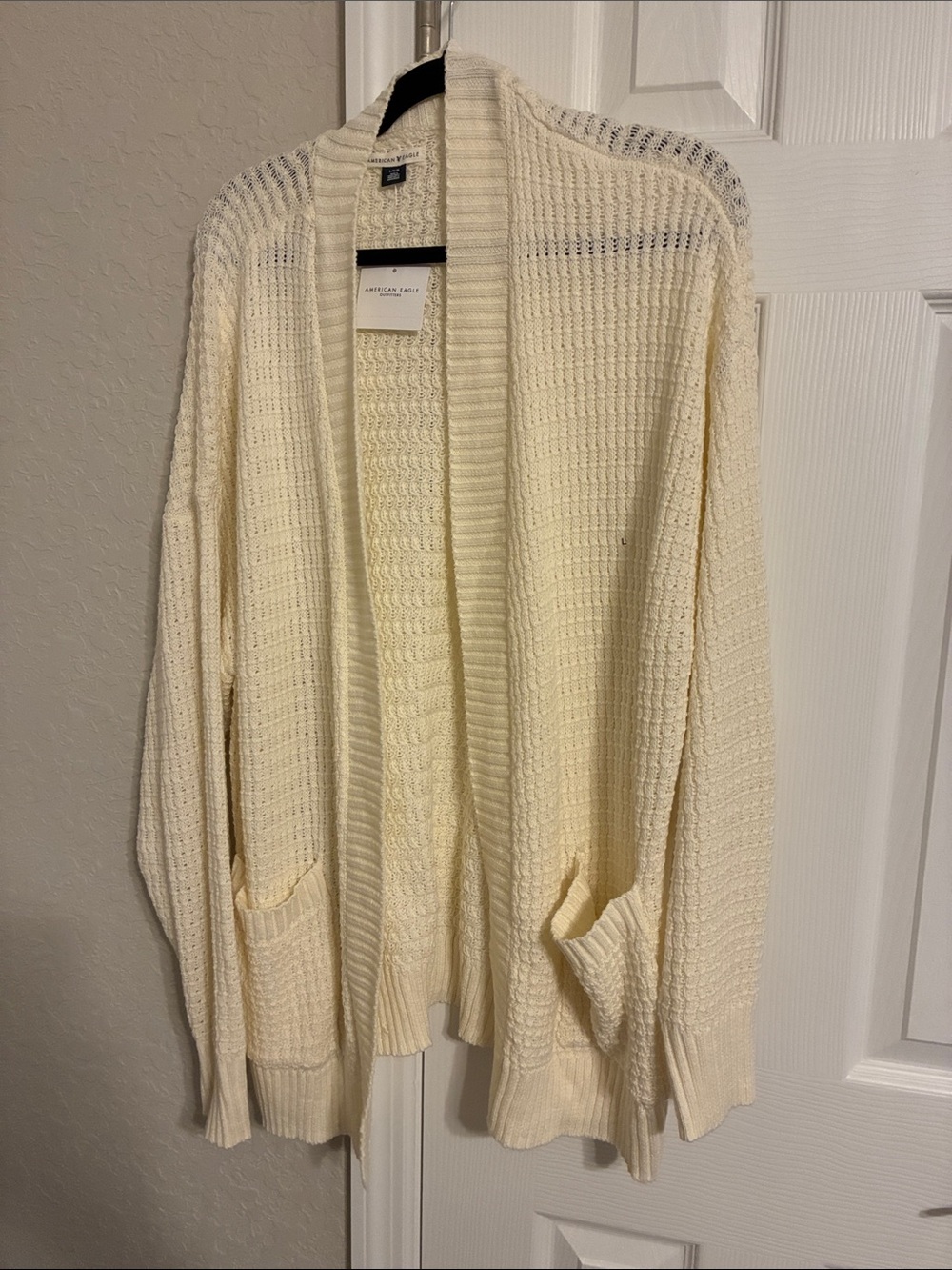 Madewell Cream Open-Front Waffle Cardigan with Pockets